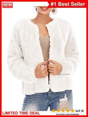 Long Sleeve Open Front Fuzzy Faux Fur Coat Hidden Hook Closure